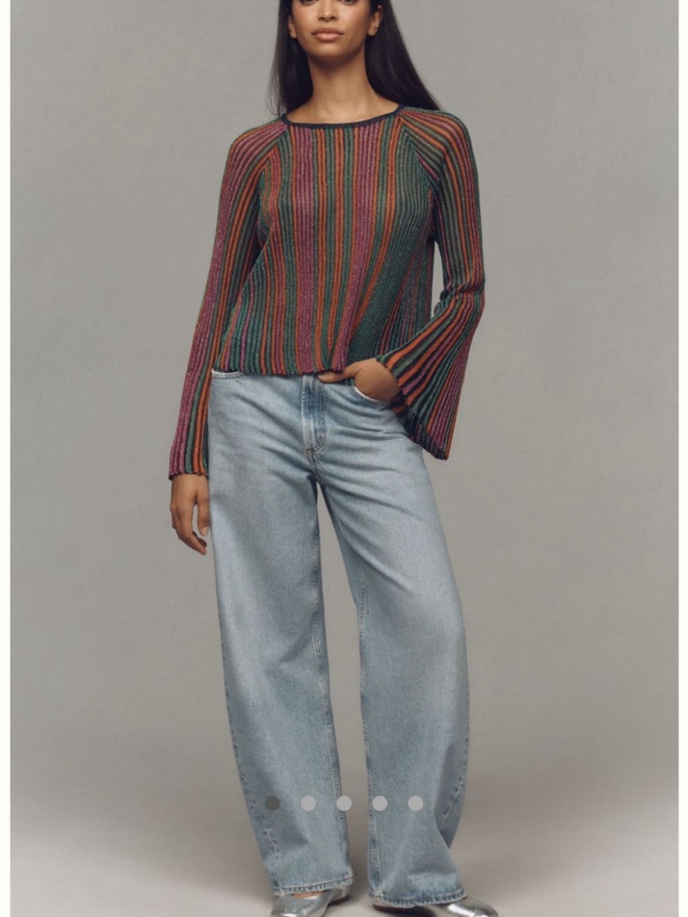 Anthropologie Multicolored Ribbed Bell-Sleeve Sweater